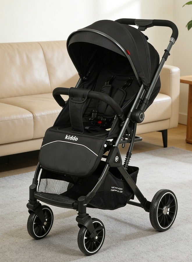 كيديليو عربة أطفال ثنائية الاتجاه | امتصاص صدمات ممتاز | مواجهة للأمام وللوالدين | مظلة ومقعد كبيران | حزام أمان خماسي النقاط | حامل أكواب | سلة كبيرة | طي سريع | من 0 إلى 48 شهرًا، لون أسود - Image 1